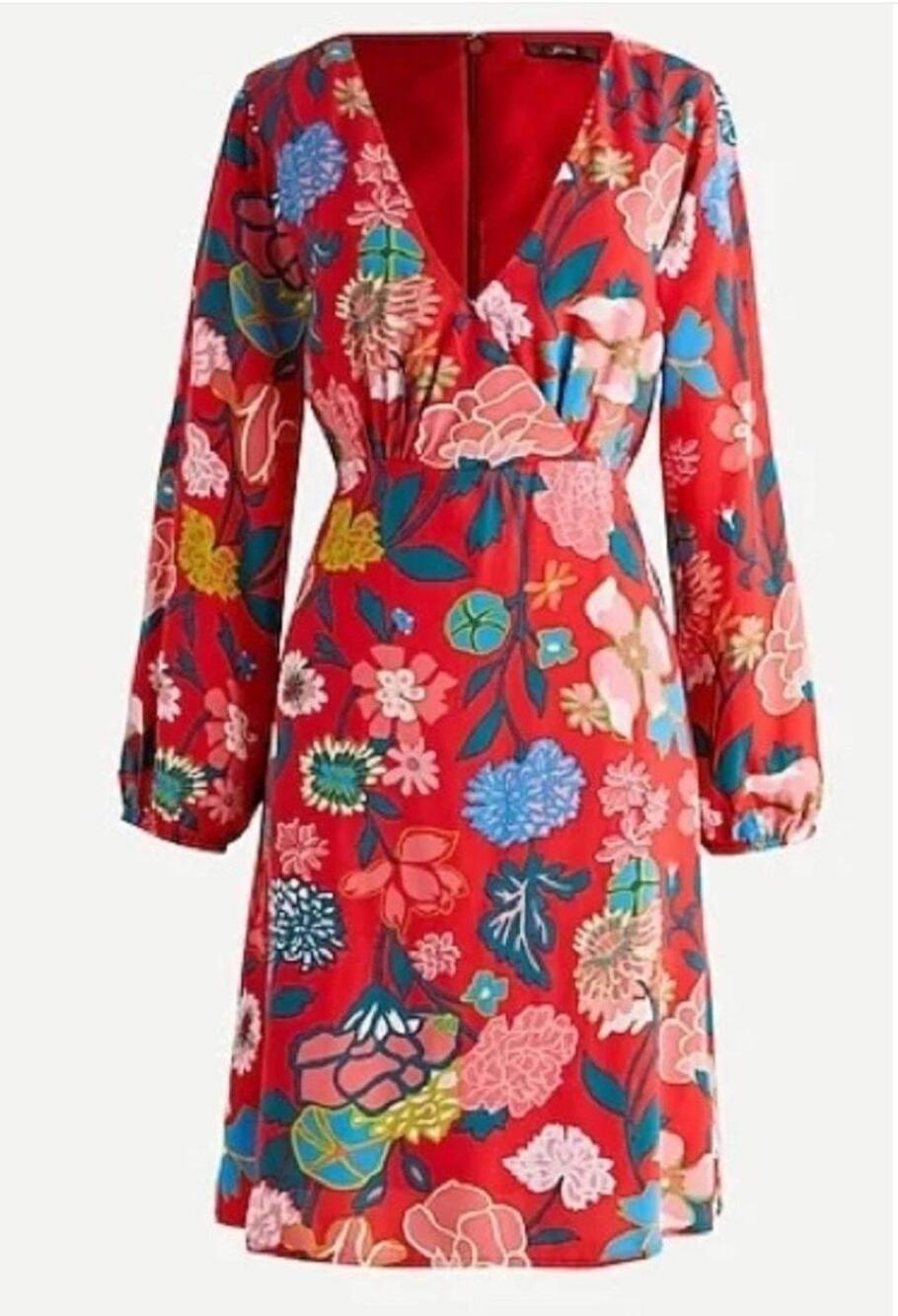 J. Crew V Neck Red Floral Mini Dress // 6